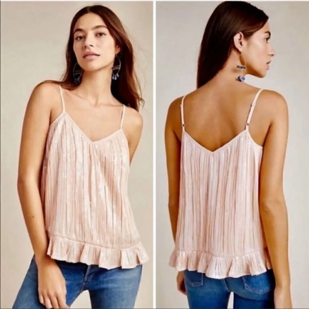 Anthropology Amelie Blush Sequined Pink Tank Top